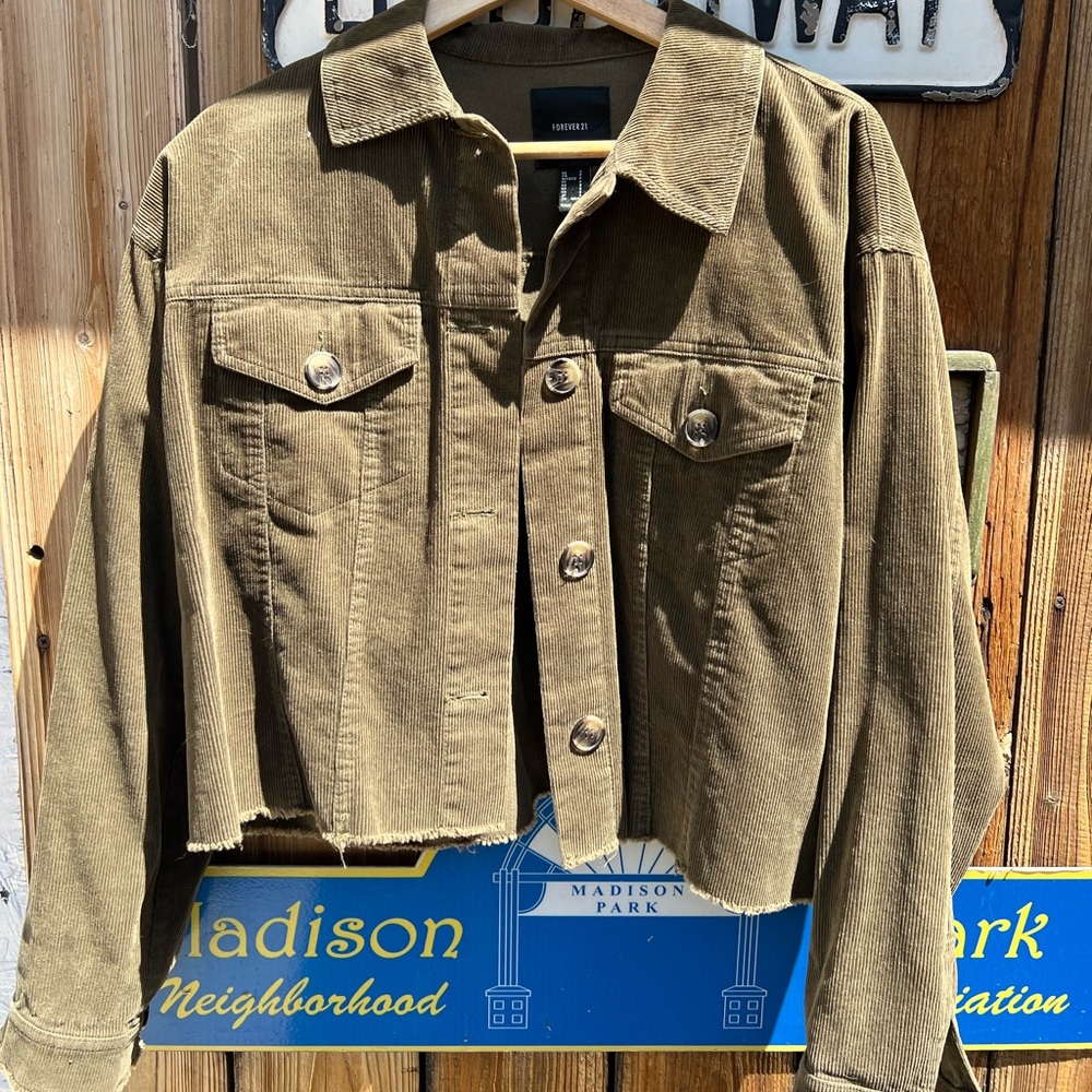 Olive Green Corduroy Crop Jacket
